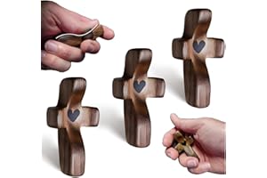 DXPETA 3 Pcs Wooden Cross, Cross My Heart Encouragement Gift,Handheld Wooden Protection Crosses With Epoxy Heart,Portable Wood Pocket For Religious Gift For Men Women