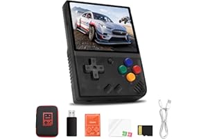 MENGTECH Mi-Yoo Mini Plus Console Portable,3.5 inch IPS Screen Linux System avec 5500+ Jeux Classiques, Supporte Gamepad sans Fil et Sortie TV HDMI,Retroid Pocket,Carte 64G intégrée（Transparent Noir）
