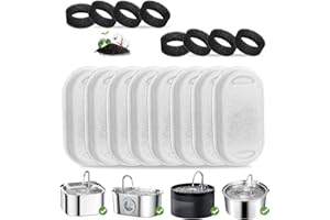 Vindox Filtros Fuente Gatos, 8 filtros de carbón y 8 esponjas de Espuma para 3,2 L Fuentes de Acero Inoxidable, Filtros Fuente con Resina y Carbón Activo