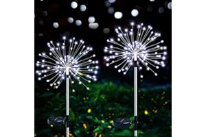 ZVO Lámparas Solares para Jardín, 2 Piezas 120 LED Luces Solares de Fuegos Artificiales, 2 Modos Luces Decorativas Impermeables para DIY,Exterior,Jardín,Césped,Fiesta,Navidad (Blanco)