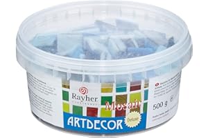 Rayher ArtDecor Glass Mosaic Tiles for Arts and Crafts, Blue Tiles with Marble Finish, square-shaped, asorted colours, 2x2cm, 500g, 1453408