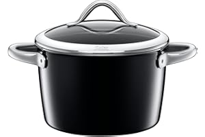 Silit Vitaliano Nero garnek do gotowania, duży 22 cm, szklana pokrywka, garnek do mięsa, indukcja 4,7 l, ceramika funkcyjna Silargan, czarny