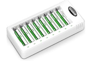 Granicell Kit Complet 8 Piles AAA Rechargeables NiMH avec Chargeur 8 Slots Charge Rapide
