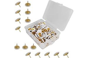 FOHOLA 100 Pcs Drawing Pins, Metal Flat Push Pins, Thumb Tacks, Round Head Drawing Pins with Storage Box for Map, Photo Wall, Office, Corkboards (White, 100)