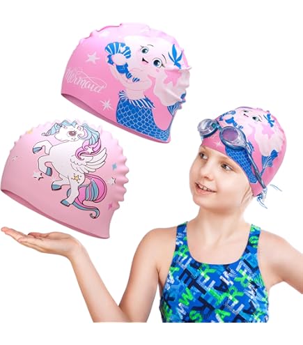 2 Cuffie Piscina Bambini UEOTO - Impermeabili In Silicone, Design Unicorno/Gatto, Per 4-10 Anni