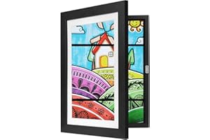 EUGAD Bilderrahmen für Kinderzeichnungen A4, Bilderrahmen zum Befüllen, Kinder Kunstrahmen Frontöffnung, Objektrahmen zum Aufhängen, MDF, Schwarz