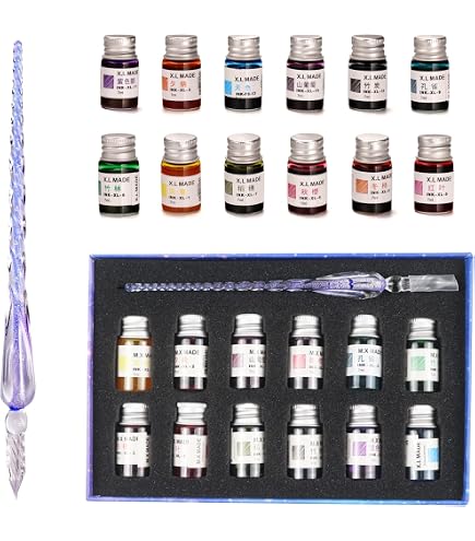 Herbin Kit Scrittura Veneziana – Penna In Vetro Fatta A Mano + Inchiostro Seppia + Pergamena | Regalo Calligrafia