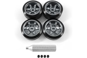 Abendor 6 Spoke Wheel Rims & Rc Car Drift Tires for 1/28 RC Hobby Model Car, [2*N+2*W] 4 Pcs 20mm Aluminum Alloy Rims for Wltoys K969 K989 P929 AWD XRX AMZ WL DRZ GLA BZ (Titanium Drift)