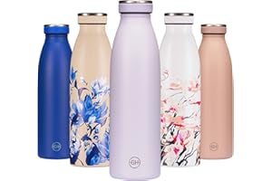 B2DO for GH Borraccia Termica 750ml Fiore Lilla | Bottiglia d'Acqua Acciaio Inox Thermos| Bottiglia per Acqua Isolamento Sottovuoto| Doppia parete isolato | Termica bottiglia Senza BPA