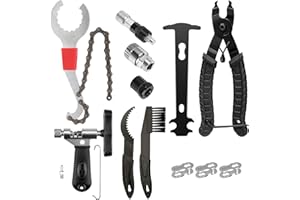 Yeelan Lot de 15 outils de vélo, dérive-chaîne pour vélo, pince à chaîne, jauge de chaîne, pince à chaîne, extracteur de manivelle, kit d'outils de vélo, dérive-chaîne pour 6/7/8/9/10 vitesses