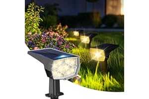 VOLISUN Lot de 4 Spot Solaire Exterieur, 64 LED 3 Modes Lampe Solaire Exterieur Jardin, IP65 Étanche Projecteur Solaire Exterieur Pour Jardin, Cour, Allée, Chemin(Blanc Chaud)