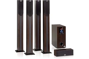 Auna Areal Elegance - Home Theater 5.1, Impianto Surround a 5.1 Canali, Home Cinema, Potenza: 190 Watt RMS, Subwoofer: 5", 5 Altoparlanti Satellite (3"+5"), Bluetooth, USB/SD, Effetto Legno Scuro