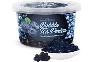 ‎BLOSSOM&THORN Bubble Tea Perlen Heidelbeere/Blaubeere 490g, 100% ohne Gelatine & Gluten, Popping Boba Fruchtperlen mit echtem Fruchtsaft für Bubble Tea u.v.m.