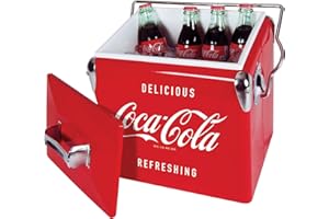 KOOLATRON Coca Cola - Contenitore di ghiaccio retrò con apribottiglie da 13 litri/14 quarto, rosso, stile vintage secchiello per il ghiaccio per campeggio, spiaggia, picnic, camper, barbecue, pesca, altro