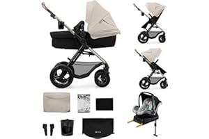 KK KINDERKRAFT Kinderkraft MOOV2 AIR Poussette 4 en 1 Mink PRO I-Size, système de voyage, poussette bébé, poussette pliable, de la naissance à 3 ans, Gris