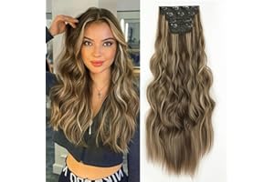 ‎SHOWJARLLY ShowJarlly Clip in Extensions, 4PCS 60 cm Voller Kopf Haarverlängerungen mit Clips Synthetik Gewellte Haarextension Wavy Haar Extensions Clip in Haarteil für Frauen