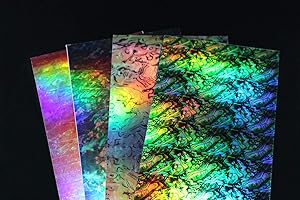 Tigofly 4 adhesivos holográficos de concha de abulón de 10 x 22 cm, película adhesiva artificial, cebos duros, señuelos adhesivos (surtido)