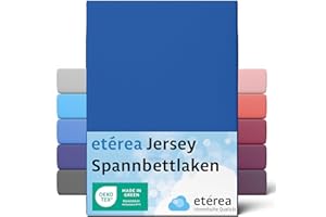 ETÉREA HIMMLISCHE QUALITÄT etérea Comfort Jersey Lenzuolo a Soffietto 90x200-100x200 cm - 100% Cotone - Certificato Oekotex 100 - Lenzuolo a Soffietto Fino a 25 cm di Materasso - Blu