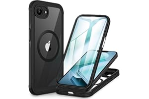 CENHUFO Magnética Funda iPhone 16E [Compatible con MagSafe] Integrado 9H Cristal Templado Protector Pantalla y Protector Cámara, 360 Grados Antigolpes Carcasa Transparente Capa Doble Cara Case -Negro