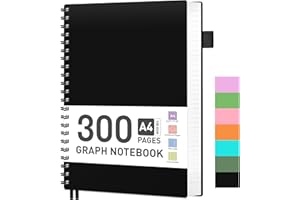 ‎RETTACY RETTACY Notizblock A4 Kariert, Spiralblock Notizbuch 100gsm mit 300 Seiten/150 Blatt zum Zeichnen, Kunststoff PVC Hardcover, zum Tagebuch, College,Konferenz, Reise, 21.5 x 27.9cm -Schwarz