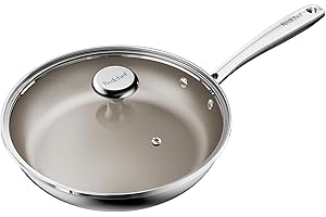 Redchef Poêle en acier inoxydable de 24 cm avec couvercle, poêle à induction avec revêtement en céramique de qualité supérieure, pour tous les types de feux, sans ptfe, sans pfoa