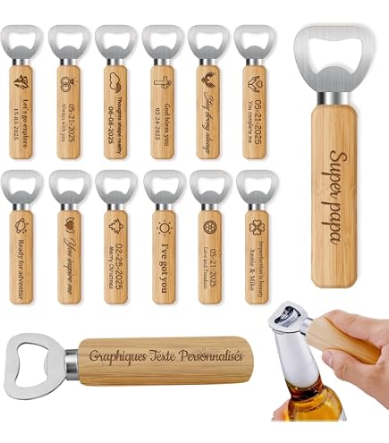Décapsuleur Personnalisé Bambou Gravure Laser - Cadeau Unique Mariage, Fête Des Pères, St Valentin