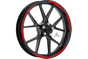 Autodomy Autocollants Stickers Kit Liseret de Jante Moto Ensemble Complet pour 2 Roues Jantes de 15" à 19" Pouces | Stickers Moto | Autocollant Racing Design (Rouge)