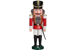 ‎SEIFFENER VOLKSKUNST Seiffener Volkskunst | Nussknacker aus dem Erzgebirge | Husar mit Säbel 37 cm | Nussknacker Deko Figur | Original Erzgebirgische Volkskunst | 11202/1 | rot