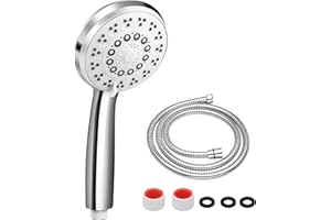 Rovtop Duschkopf Handbrause Chrome Duschbrause (mit Antikalk-Funktion) 5 Strahlarten und 1.5 M Brauseschlauch G1/2 ABS Hochdruck Wassersparend, Crometta