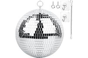 Oversevenls Boule à Facettes Disco 20 cm avec chaîne d'extension et crochet de suspension - Décoration Scintillante pour Fêtes et Événements, Argent