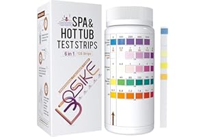 BOSIKE 6 en 1 Testeur Chlore en Bandelette pour Eau de Piscine et SPA - 125 Bandelettes de Test pour la Dureté Totale, le Chlore Libre, le Brome, l'Alcalinité, le Chlore Total, Ph