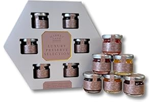 FUNTASY GIFTS Luxury Preserves Selection Gift Set by Hampton - 6 x Jams and Preserves - Apricot, Strawberry, Cherry, Raspberry, Orange, Blackberry in Glass jars 42g each - Market Place by Hampton