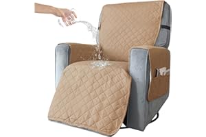 BXFUL Funda de Sillón Relax de una Plaza Funda Cubre Sofá Relax Protector para Sofás Cubierta con Bolsillo Lateral, Elástica Completo Protector para Sillón Reclinable (L,Caqui)