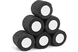 Emalla - Vendaje autoadhesivo (6 unidades, 2 x 5 yardas), vendaje elástico deportivo para accesorios de tatuaje, suministros para tatuajes, color negro
