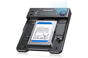 GRAUGEAR Bidirektionale-Klone-Station für M.2 SATA, M2 NVMe SSDs und 2,5"/3,5" HDDs/SSDs, unterstützt M2 22100/2280/2260/2242/2230, Leiser-Lüfter, Netzteil, zweiwege-Clone-Station
