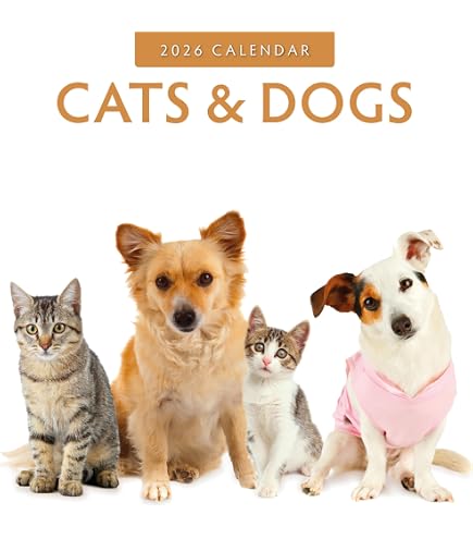 Calendario Da Parete 2026 TGSC Con Gatti E Cani - 16 Mesi (Sett 2025-Dic 2026), Quadrato, Con Griglia Grande Per Organizzazione Casa/Ufficio