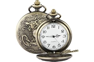 Dragon Pocket Watch, Dragon Pocket Watch with Chain Vintage FOB -klockor