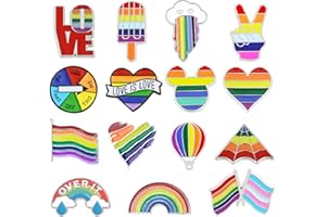 Yueser Pride Accessories Badges, 15 PCS Rainbow Brooches Gay Pride Accessories Women Pride Badges Lgbtq Accessories Enamel Pin Badges Rainbow Badge Pride Lapel Pin LGBT Flag Heart Love Brooch for Bags