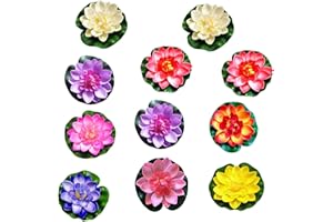 QINGYIWL 11 Stück Schwimmende Blumen Künstliche Seerosen, Teichpflanzen Künstlich, Wasserlilie Pflanzen 10cm, Seerose Lotusblüte für Aquarium Terrasse Garten Teich (Bunt)