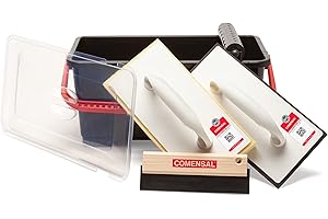 COMENSAL Fliesenwaschset - 7-teiliges Fliesenleger Waschset M - 12L - Profi Fliesen Waschset zum Verputzen - mit Rollenaufsatz - Fugengummi - Hydroschwamm - Reibebrett mit Zellkautschuk - Made in EU