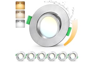 ‎GEYOULUX GeyouLux LED Einbaustrahler 230V Dimmbar, 6W IP44 Deckenspots, 45° Schwenkbar Einbauleuchten 68-80mm EinbauØ, 2700K/4000K/6000K Ultra Flach Einbauspots, 3CCT Spots für Badezimmer 6er Set Nickel