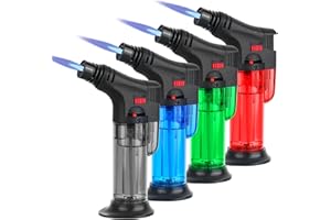 SMTFCTY 4 Stück Küchenbrenne Flambierbrenner Nachfüllbarer Bunsenbrenner, Einstellbarer Gasfeuerzeug mit Sicherheitsschloss fur Creme Brulee, Diy, Desserts, Grillen, Camping (Color-2)