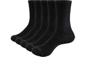 YUEDGE Women's Gym Tennis Training Athletic Sports Socks Solid Cotton Cushioned Crew Socks Moisture Wicking Tall Womens Socks for Women Size 3-5/4-7/6-11, 5 Pairs