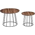 VASAGLE Coffee Tables, Set of 2 Round Side Tables, Modern Style, Steel Frame, for Living Room, Bedroom, Natural Walnut LCT045K43