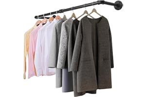 BQKOZFIN Industrial Pipe Wall Mounted Clothes Rack Width 34.6''/88cm, Iron Garment Rod, Vintage Garment Rack, Clothing Hanging Rod for Bathroom, Bedroom, Laundry Room, 1 Piece