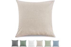 TOCOMOA Federe Cuscino Letto 40x40 cm Set Da 2, Copricuscino Letto Cotone Lavato Al 100%, Aspetto Lino E Federa Traspirante Grigio crema Con Cerniera
