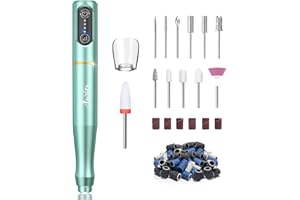 Electric Nail Files, Auriox Cordless Portable Nail Drill, Professional Rechargeable Electric Nail Drill Machine with Ceramic Nail Bit, Portable 25000 RPM Manicure Kit for Acrylic Nails (L-Green)