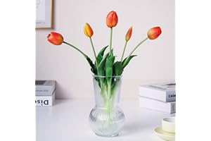 WAKISAKI 40 cm alta qualità finti tulipani artificiali realistic tocco reale, stelo flessibile, tulipano fiori artificiali facili da modellare (senza vaso), set da 5, Arancione Tramonto