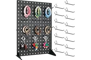 VACONICO Peg Board Display Stand with 15 Hooks, Desk Metal Pegboard Shelf for Craft Shows & Fairs, Retail Stores, Vendors Arts and Crafts Finishing - 17x13Inch & Black