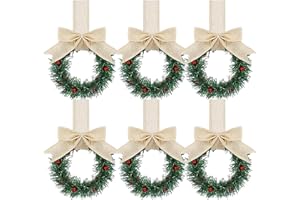 GENERIC Small Christmas Wreaths | 6 Pcs13cm Christmas Mini Wreath With Ribbon | Small Wreaths For Kitchen Doors | Artificial Greenery Wreath Pendants | Garland For Porch Wall Window